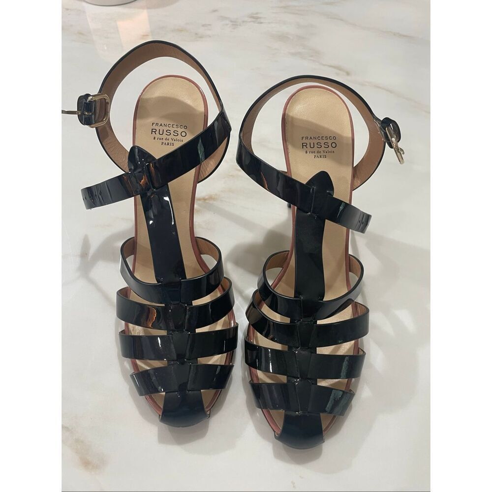 Francesco Russo Cage Sandals Glossy black patent leather  Multi-strap size 39.5